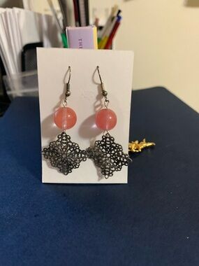 Delicate Pink Bead Filigree Drop Earrings - Women's Jewelry
